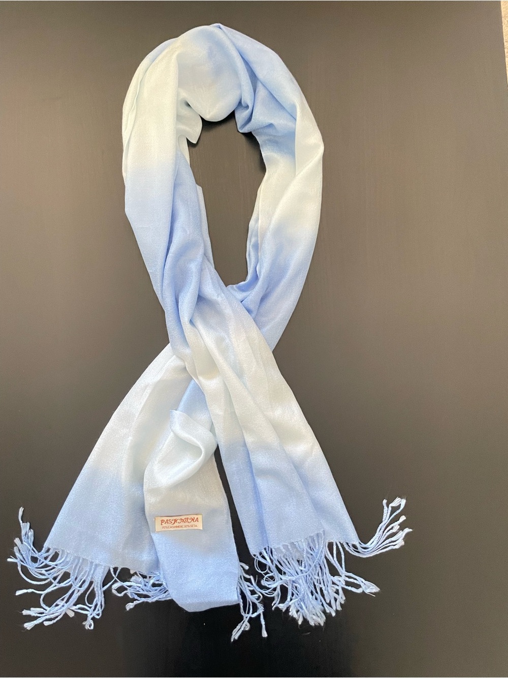 Light Blue and White Ombre 70% cashmere Shawl - Brand:  Pashmina